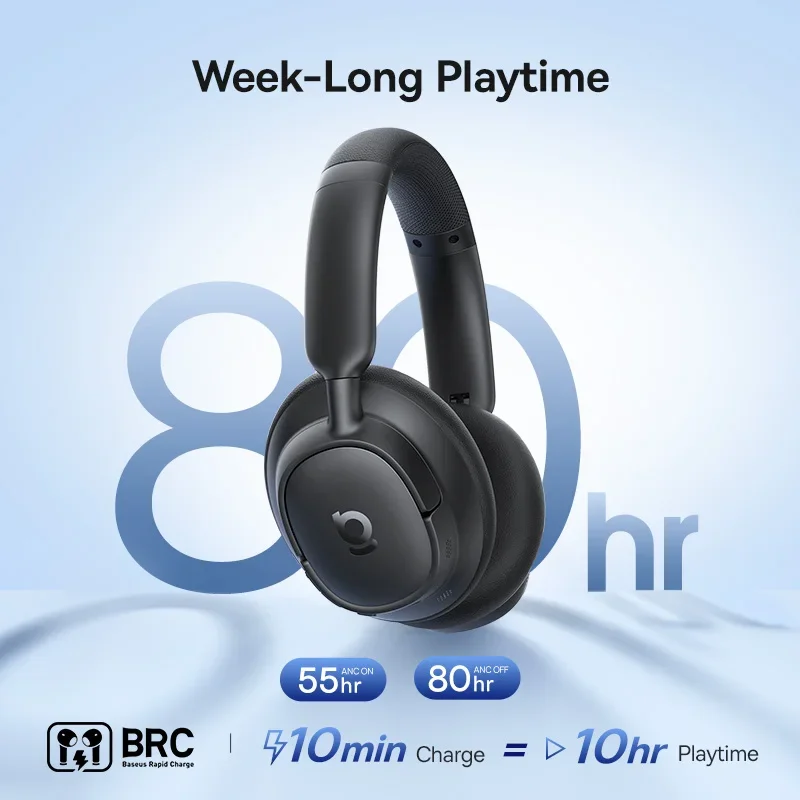 Baseus EH10 NC ANC Auriculares inalámbricos 45dB Auriculares híbridos adaptables con cancelación de ruido Auriculares LDAC de alta resolución Bluetooth 6,0 80 horas