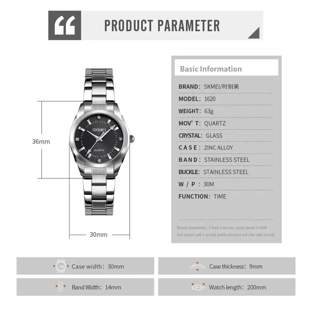 SKMEI1620 para mujer, reloj fino para mujer, reloj de cuarzo Simple a la moda para mujer, relojes de cuarzo de lujo con movimiento