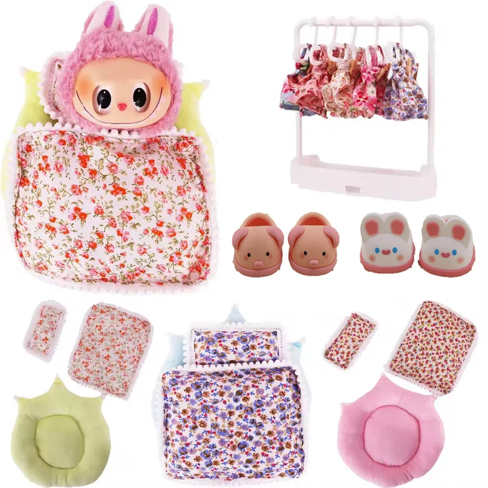 Zestaw łóżek dla lalek Labubu z 2 poduszkami Śpiwór dla lalki 1/12 BJD GSC Body9 Molly DOD YMY Obitsu11 - Akcesoria dla lalek