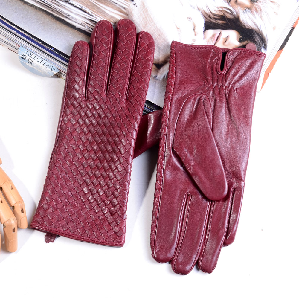 100% de cuero auténtico para mujer, guantes cortos cálidos y elegantes con diseño tejido de piel de cordero y piel de cabra para conducir y montar con pantalla táctil