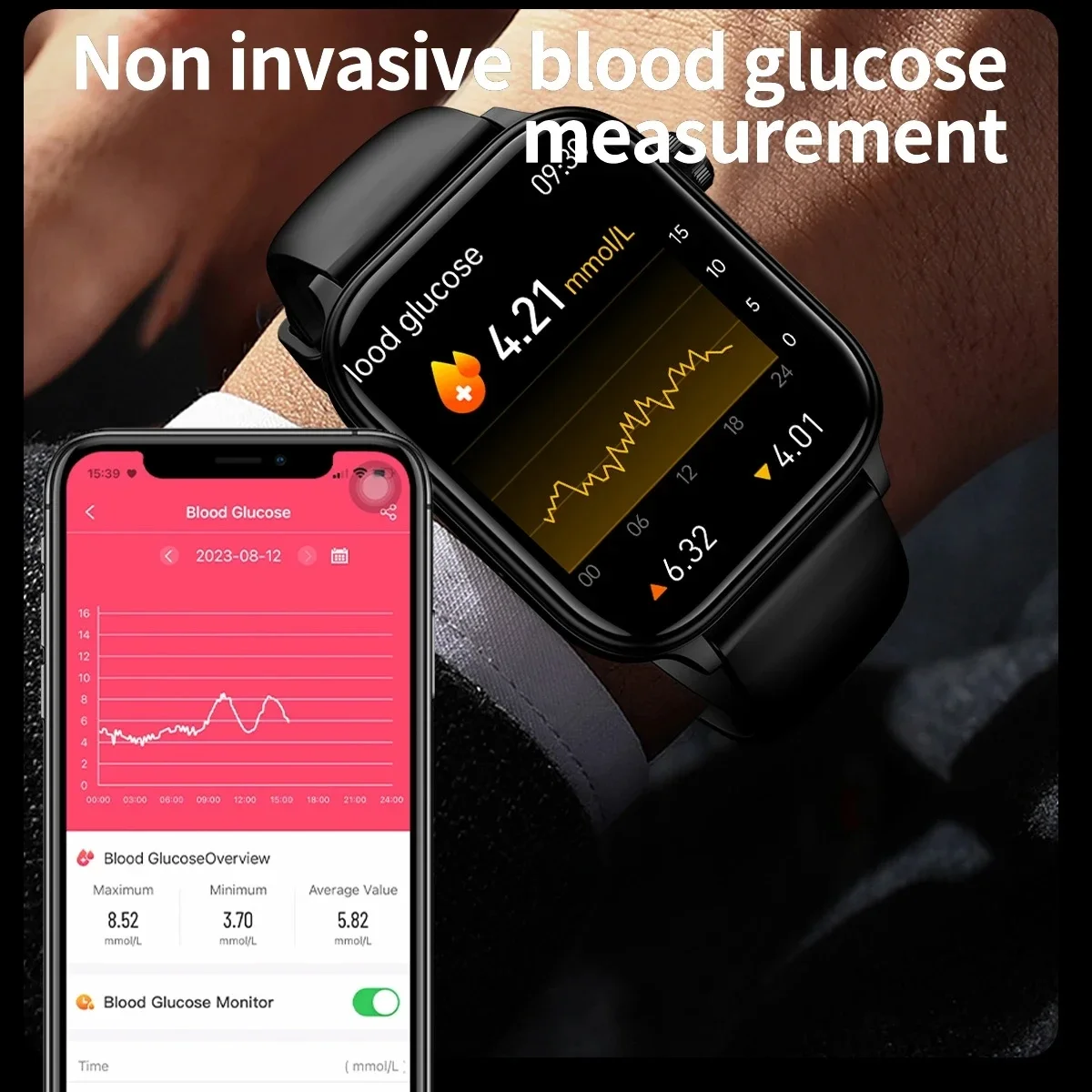 Smart Watch for Men, Saúde Smartwatch, Diagnóstico Médico AI, Lipídios Sanguíneos, Ácido Úrico, Glicose Sanguínea, Voz, Chamada Bluetooth, ECG, PPG, Novo, 2024
