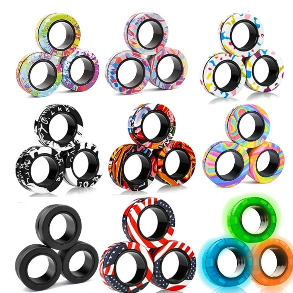 Gut verkaufen 3 Stück magnetisches Ringspielzeug zur Stressreduzierung, Farbringspielzeug, ADHS Angstlinderung Stressreduzierungsring Weihnachtsgeschenk
