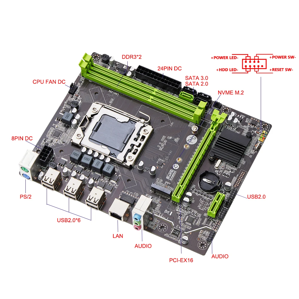 Qiyida X79 Motherboard-Set E5 2420V2 2*8GB=16GB DDR3-Speicher-Kombi-Kit-Set NVME SATA 3.0 M ATX Server E5 V32