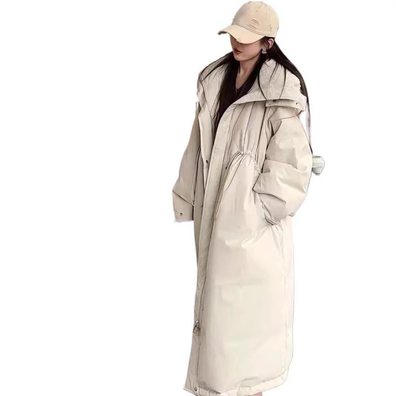 Jaqueta curta e longa, jaqueta quente grossa com capuz e cordão preguiçoso e luxuoso, novo estilo de inverno 2024 feminino