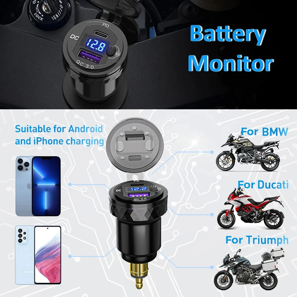 Cargador USB Dual con interruptor, cargador rápido USB TypeC para BMW R1200GS R1250GS LC F850GS F750GS 1250GS R 1200 GS Adv F 900XR F900R