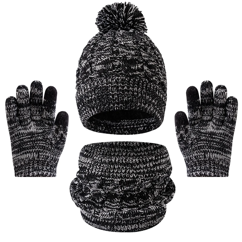 Conjunto de três peças de chapéu, cachecol e luvas de inverno infantil 3 peças, doce e versátil, boné de lã com aba superior, guerra espessada