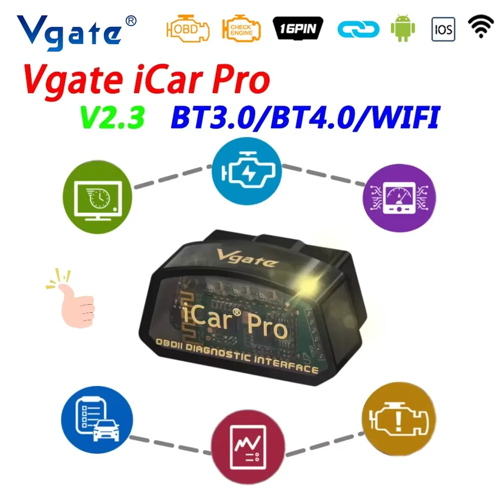 Vgate iCar Pro elm327 V2.3 OBD2 OBD2 Auto Diagnostisch Hulpmiddel WIFI Bluetooth 4.0 voor IOS Scan Tool ODB2 Auto Scanner PK ELM 327 V1 5