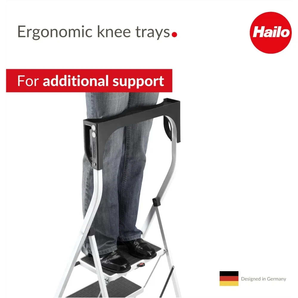 Safety Plus | Steel Folding Stepladder Two Large Steps with Non-Skid mats | High Curved Safety bar and Storage Tray