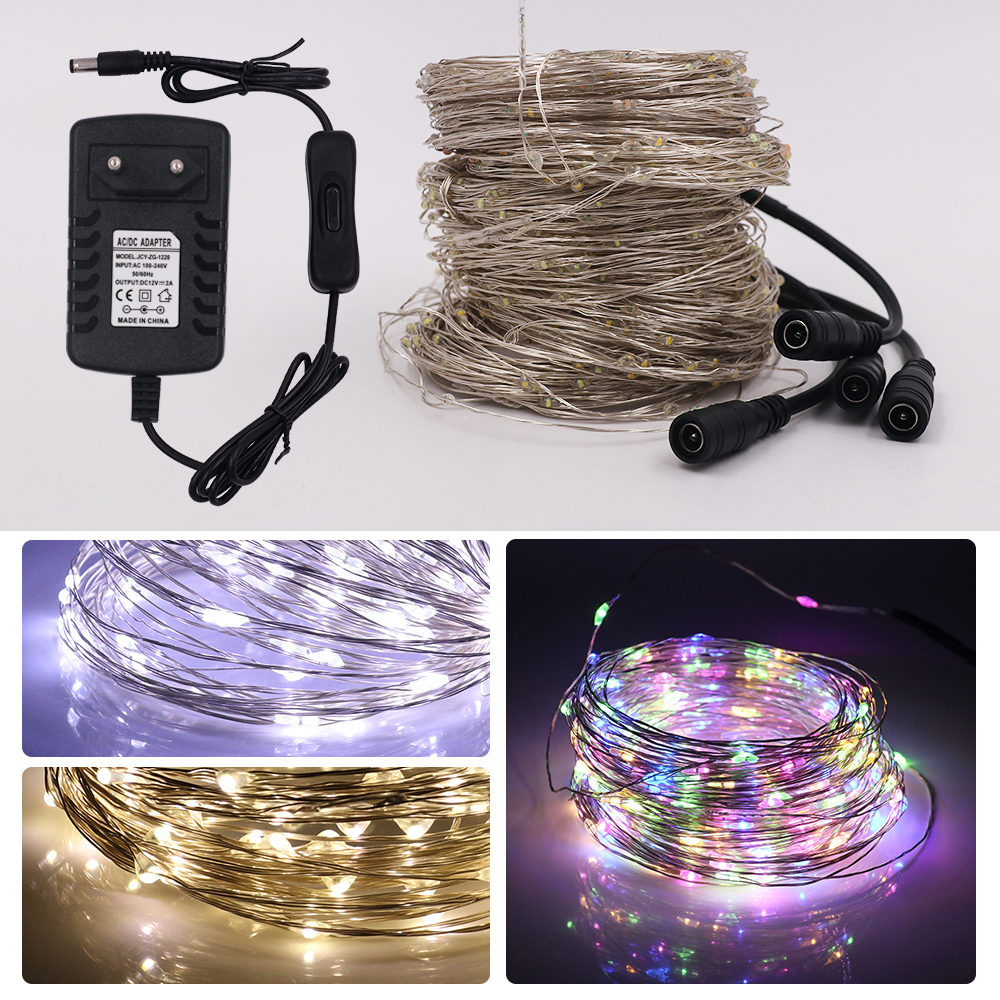 10M 20M LED String Fairy Lichter mit Schalter Power Stecker Kupfer Draht Outdoor Garten Urlaub Weihnachten Licht RGB bunte Girlande