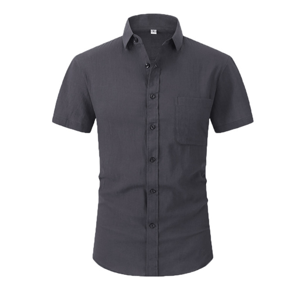 Cotton Line Hot Sale Men's Short-Sleeved Shirts Summer Solid Color Turn-down collar Casual Beach Style Plus Size