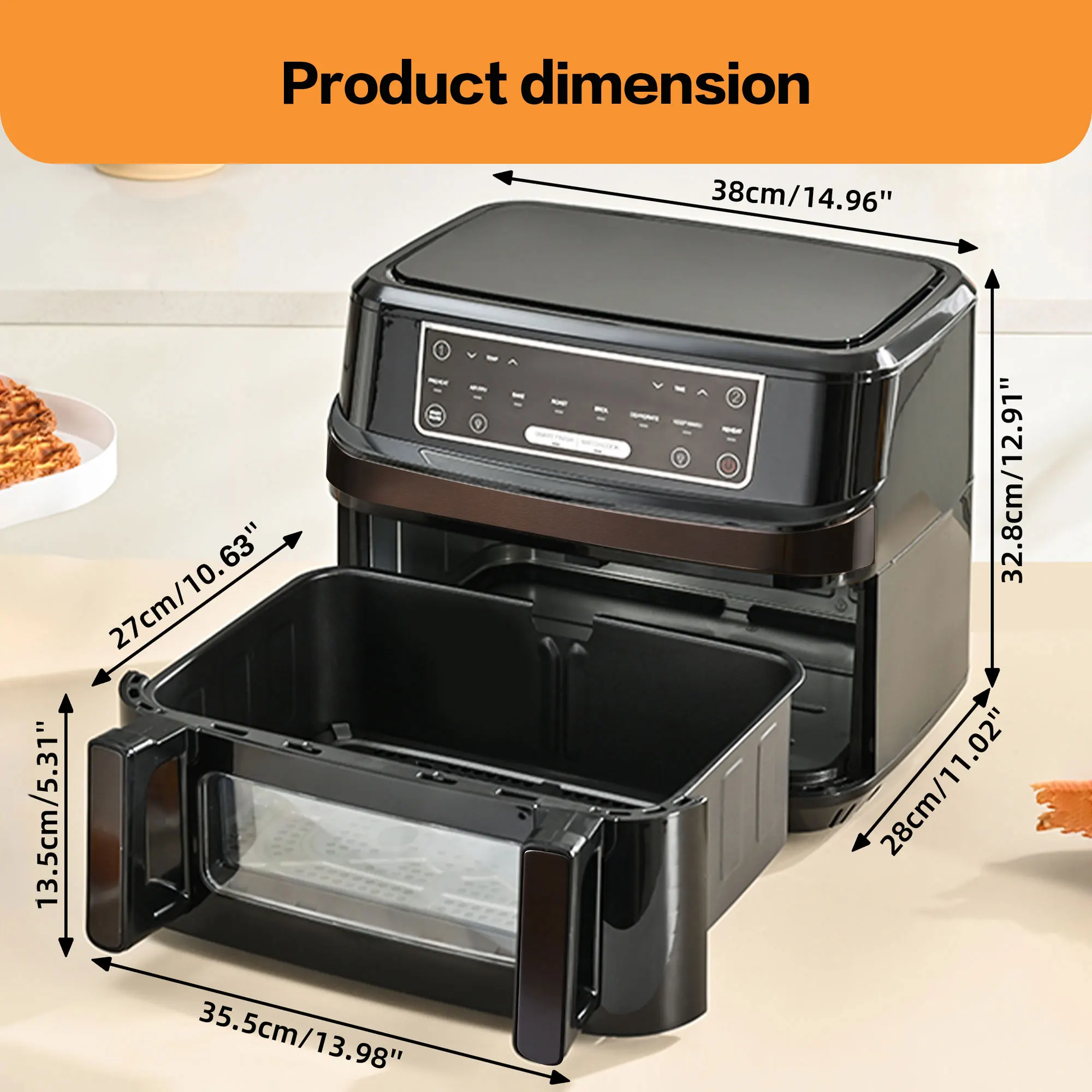 Friggitrice ad aria calda da 12 litri con una o doppia camera regolabile, friggitrice XXL con touchscreen 8 programmi, friggitrice ad aria calda con finestra di visualizzazione