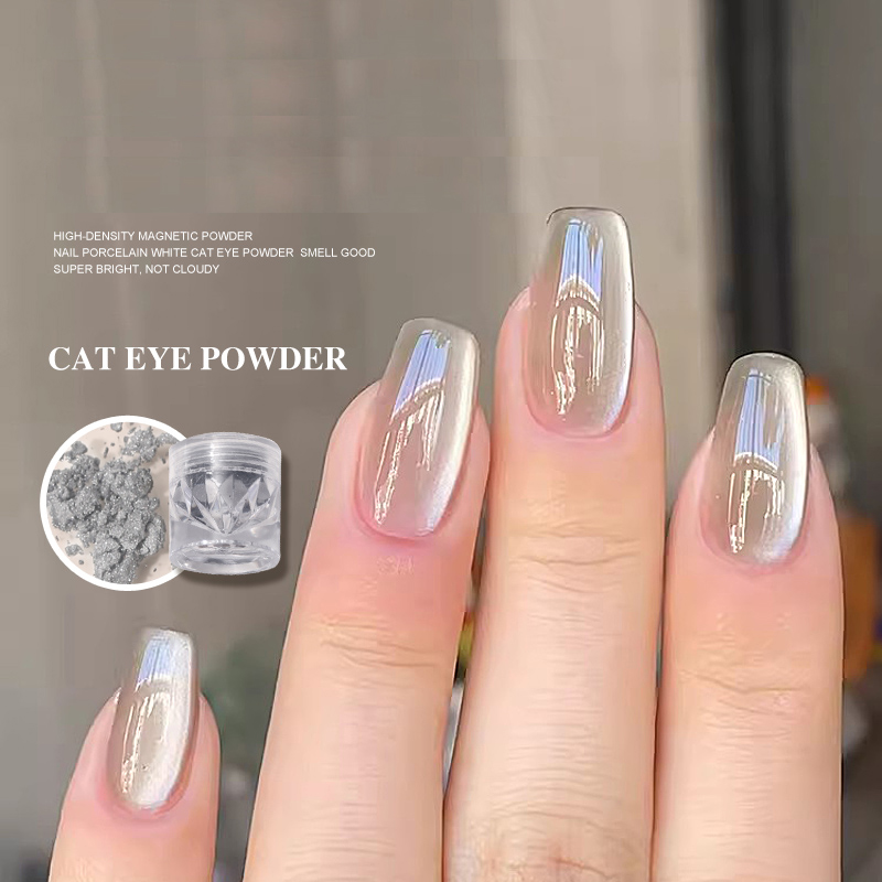 อัพเกรดกํามะหยี่ Cat Eye Magnetic Powder Porcelain สีขาว 9D ผลการจับคู่สี DIY ตกแต่งเล็บ Chrome Pigment