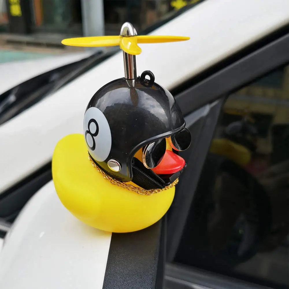 Car  Duck Ornaments Yellow Rubber Duck Car Dashboard Decorations with Propeller Helmet