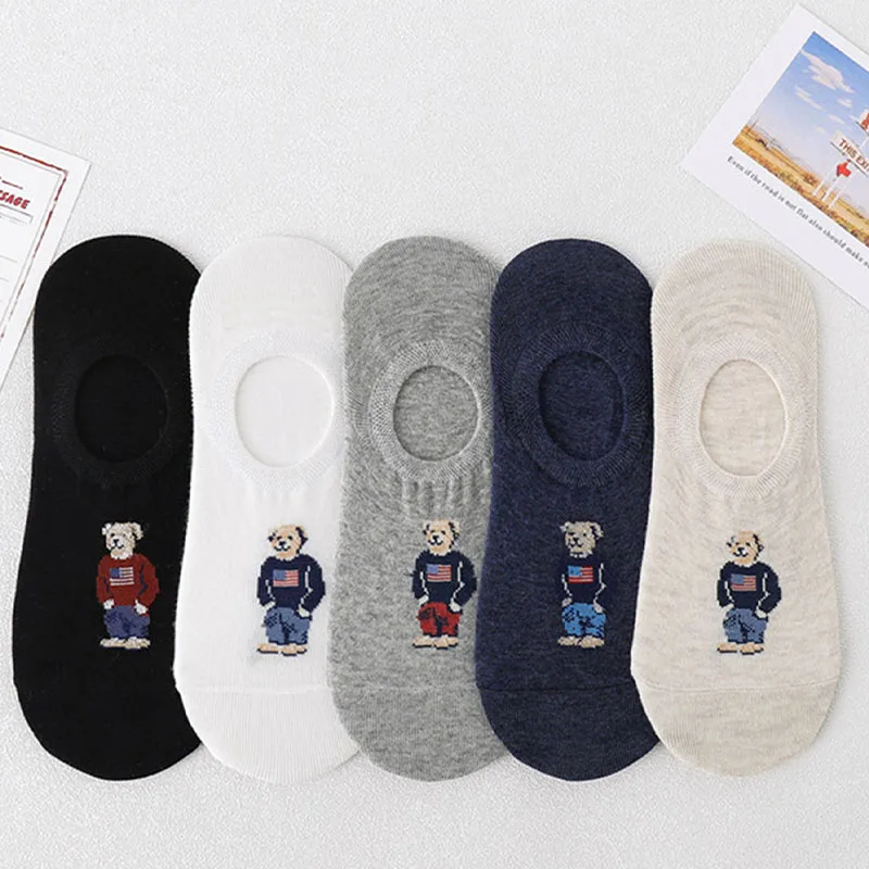 Calcetines calientes Calcetines de piso Calcetines para niñas Calcetines de alta calidad Calcetines finos de algodón con dibujos animados para mujer, medias con dibujos de osos pequeños, estilo coreano, para verano