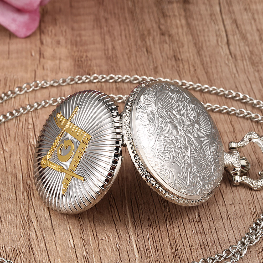 Cool Silver & Golden Masonic Freemasonry Theme aleación cuarzo Fob reloj de bolsillo con collar cadena envío directo gratis
