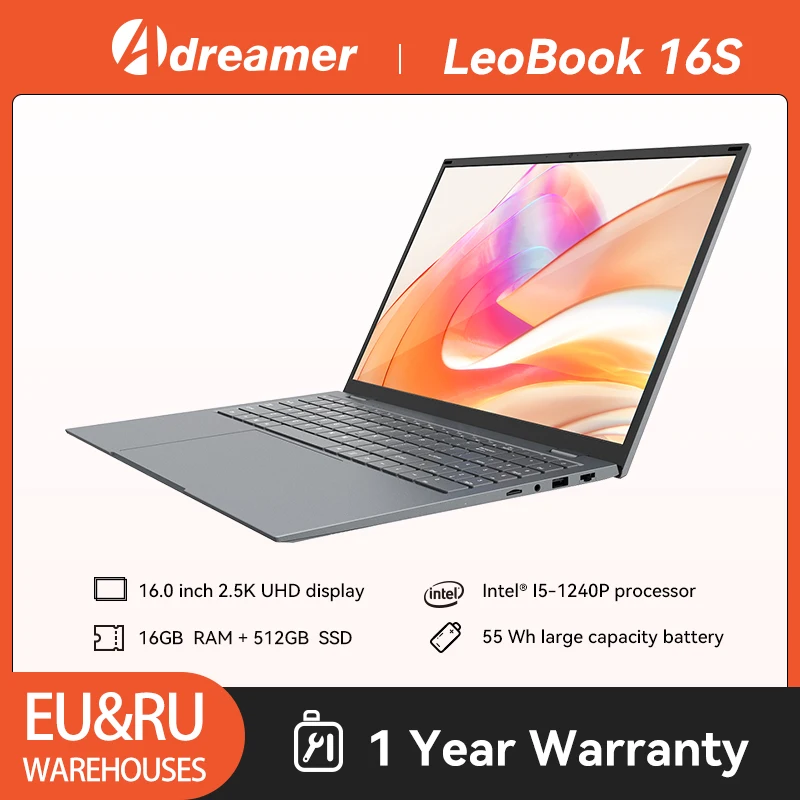 16-дюймовый ноутбук с Intel Core i5 1240P 2,5K IPS-дисплей Windows 11, портативный адаптер, ноутбук, 16 ГБ ОЗУ, 1 ТБ ПЗУ, SSD