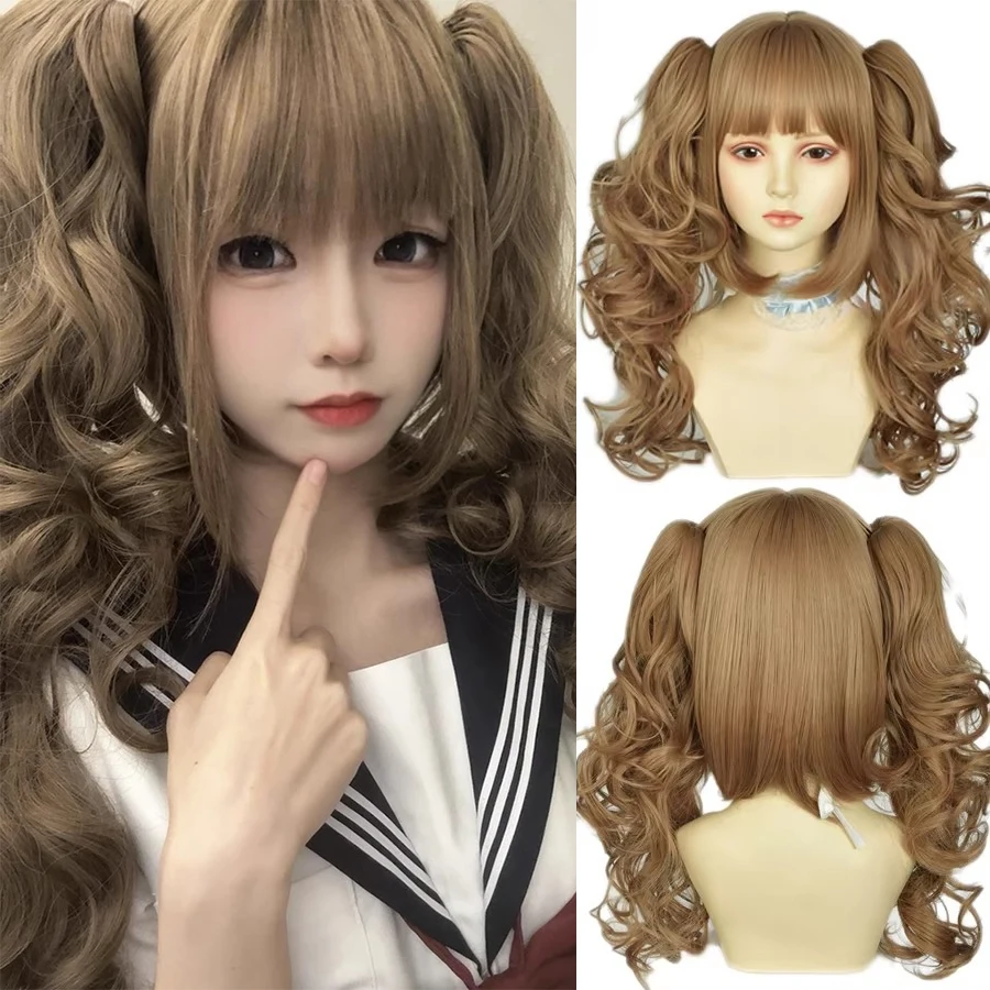 Römische lockige synthetische Lolita lockiges Haar mit Pony goldene Anime Perücke Oberl Frau Party Cosplay Perücke