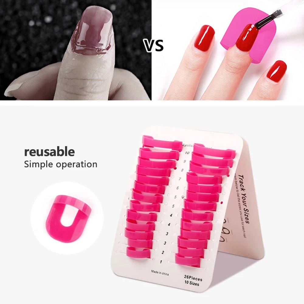 LINMANDA 26 Uds Protector de esmalte de uñas para dedos Protector de esmalte de uñas plástico suave Protector en U Protector de cutículas de piel herramientas de decoración de uñas