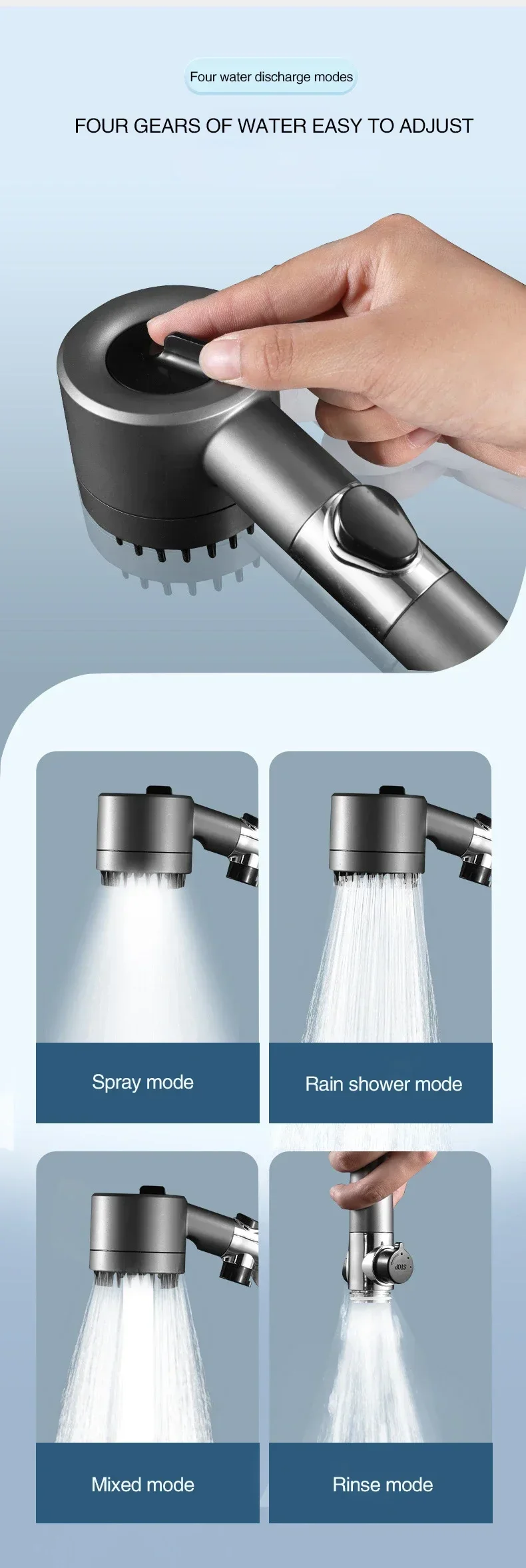 Soffione doccia con filtro ad alta pressione Spray regolabile a 3 modalità con spazzola per massaggio Rubinetto antipioggia Accessori per il bagno