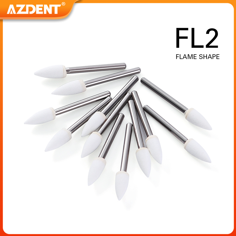 12 unids/caja AZDENT pulidor de piedra blanca Dental cabezal de molienda de piedra arenisca blanca taladros FG cono de llama forma redonda odontología