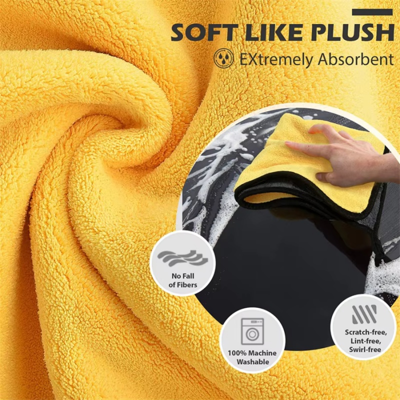 2025 6pcs Microfiber Cleaning Towel Thicken Soft Drying Cloth Car Body Washing Towels Double Layer Clean Rags Car Accessories