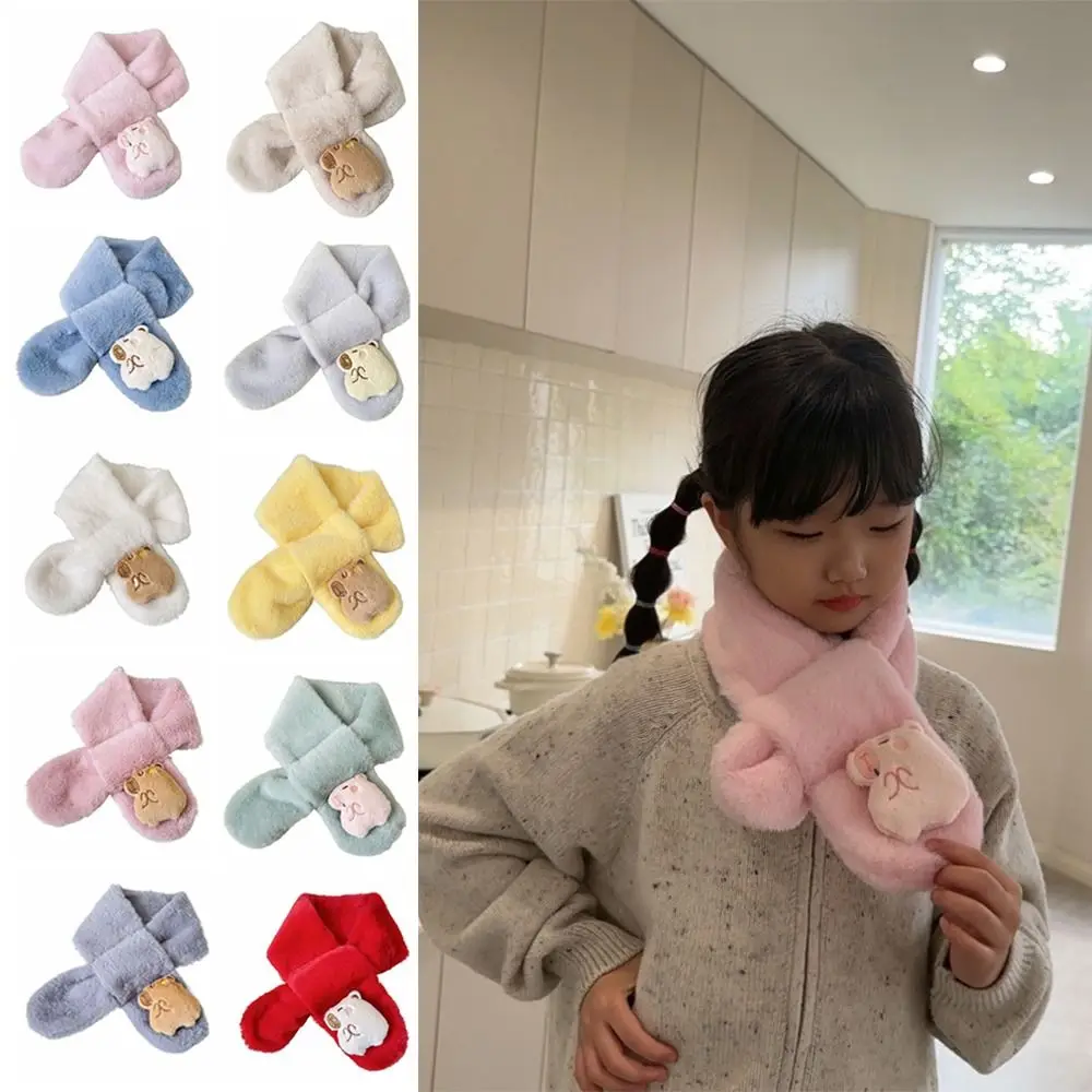 2pcs Kawaii Kapibala Plush Scarf Kapibala Shaped Thicked Cross Neck Warmer Neck Wrap Solid Color Children's Kapibala Scarf