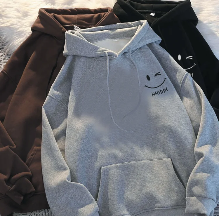 Masculino rosto sorridente engraçado moda casal camisola com capuz americano pesado solto engrossado cashmere meninos moletom com capuz pulôver topo