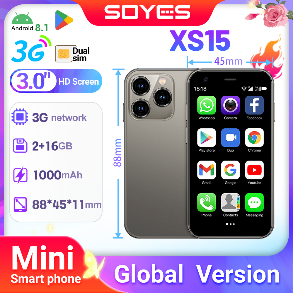 SOYES XS15 Mini Android8.1 Smart Phone 3.0 Inch Display 2GB RAM 16GB ROM Dual SIM Standby Play Store 3G Little Phone