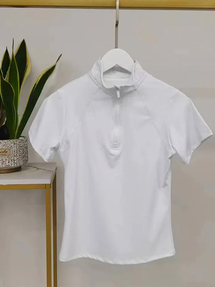 MXLLINA 소녀 승마 반팔 상의, 여성용 지퍼 승마 티셔츠, 스포츠 베이스레이어 대회 쇼 탑, 여름