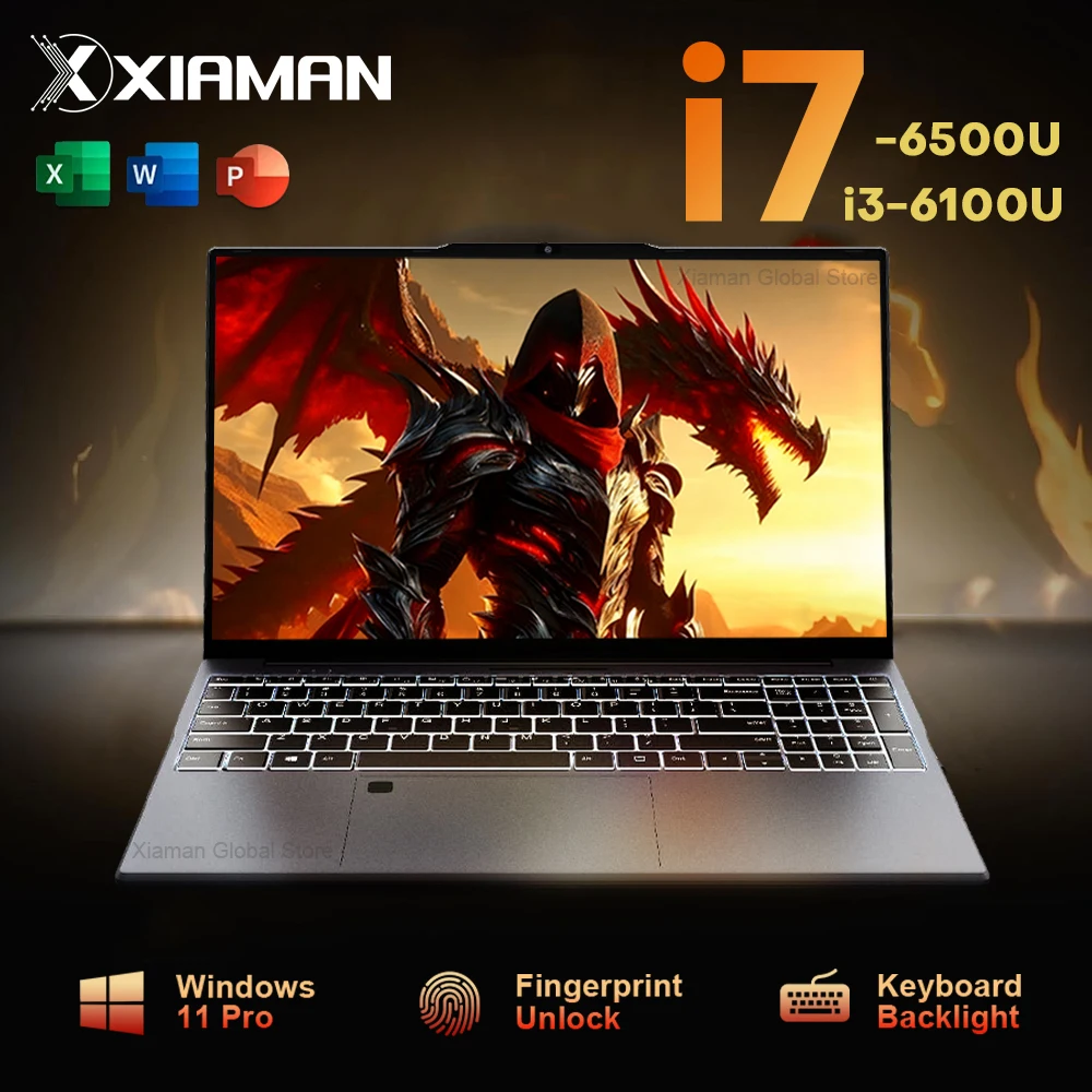15,6 "ordenador portátil PC Windows 11 Intel Core i7 6500U i3 6100U PC Gamer 16GB RAM desbloqueo de huellas dactilares portátiles retroiluminación