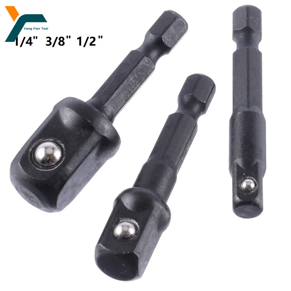 Adaptador de enchufe de impacto, 3 uds., 1/4 3/8 1/2 pulgadas, enchufes de tuerca, extensión de vástago hexagonal para herramienta de mango de destornillador