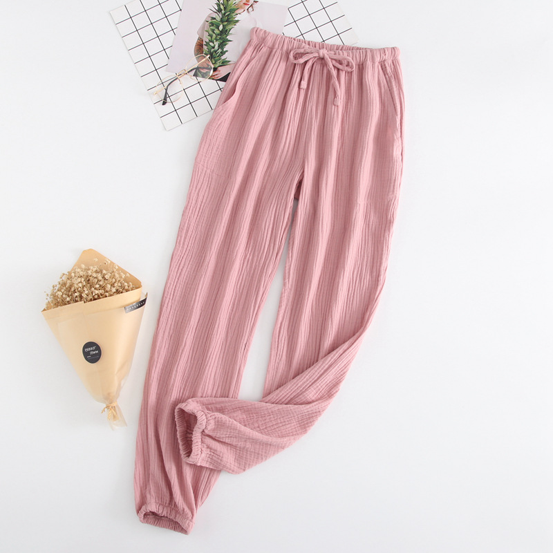 Japanische Pyjamas Männer und Frauen Frühling und Herbst Heimhosen Baumwolle gewaschen Doppelgaze lose bequeme Hosen Freizeithosen