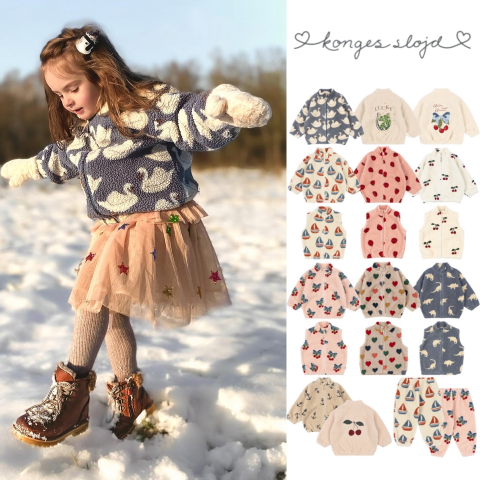 Konges Slojd, chaquetas de invierno de lana de cordero para bebés y niños, ropa para niños, prendas de vestir exteriores de dibujos animados con lentejuelas, abrigos para niños de 1 a 9 años