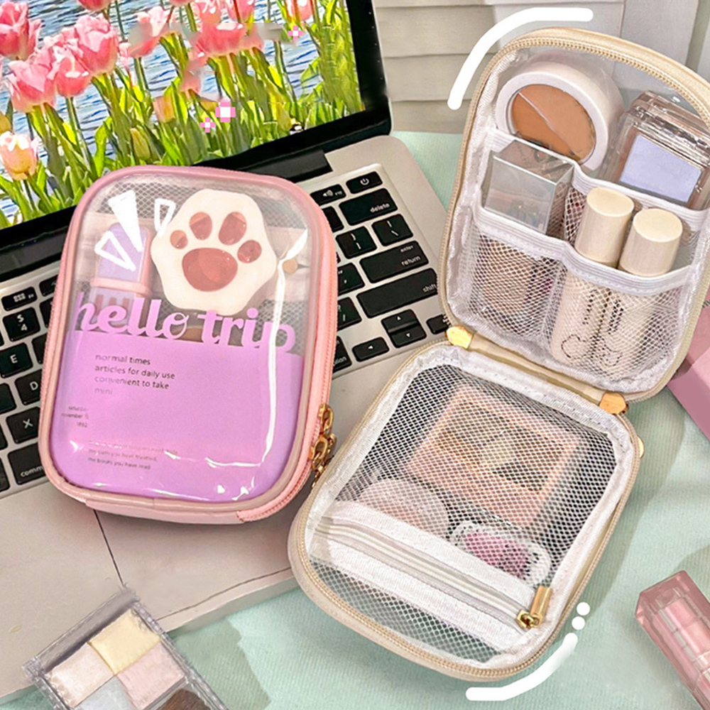 Mini durchsichtige Reise-Make-up-Organizer-Tasche, kleine süße Make-up-Tasche, Kosmetik-Reißverschluss, Kulturbeutel, Aufbewahrung, Clutch, Münzfach für Frauen