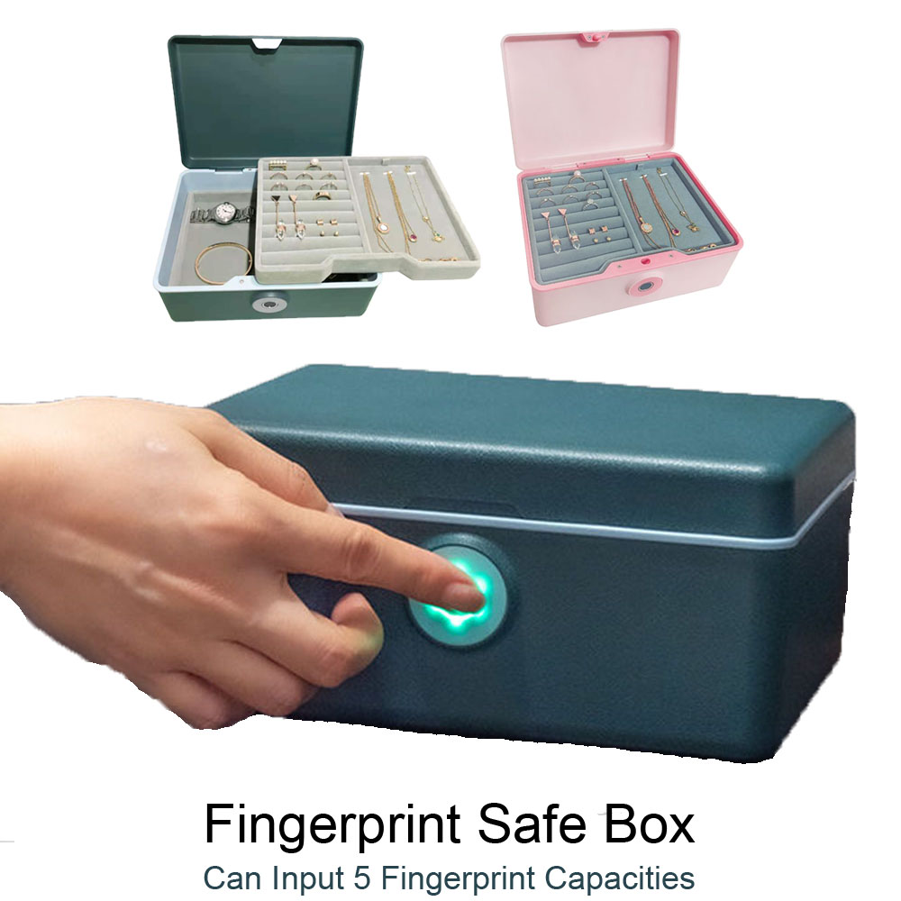 Caja de seguridad biométrica con huella dactilar, Mini caja de almacenamiento de seguridad para dinero en efectivo, joyería, archivo doméstico, caja de cosméticos segura oculta secreta