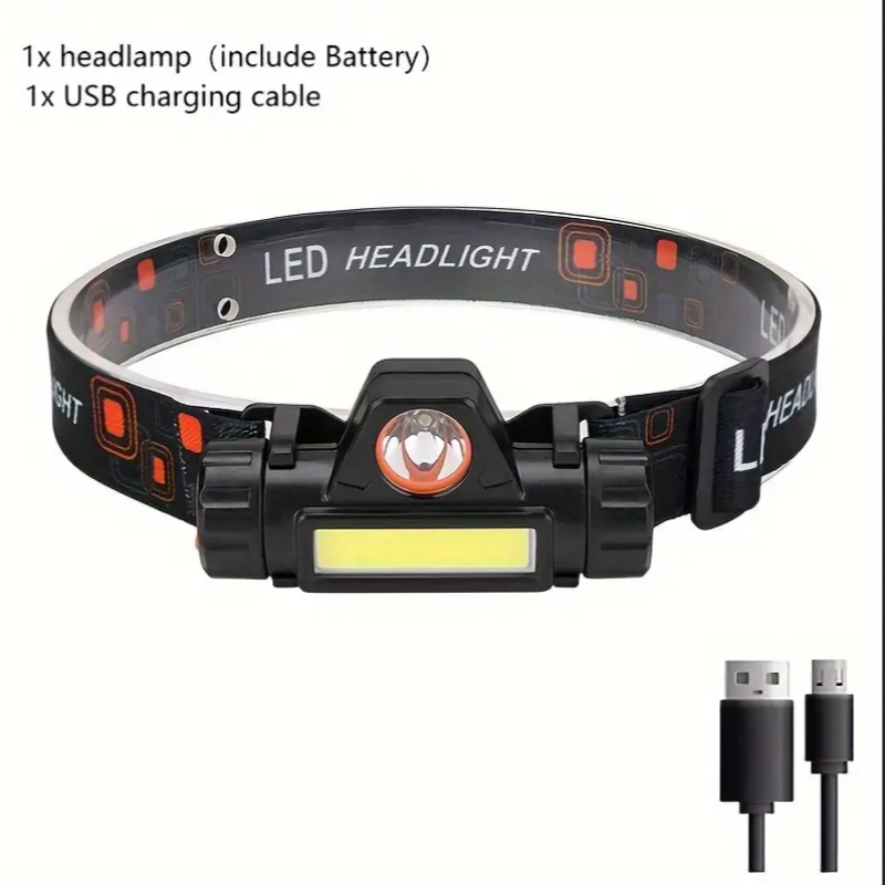 Linterna frontal LED COB recargable con USB, potente linterna frontal magnética superbrillante resistente al agua para pesca al aire libre