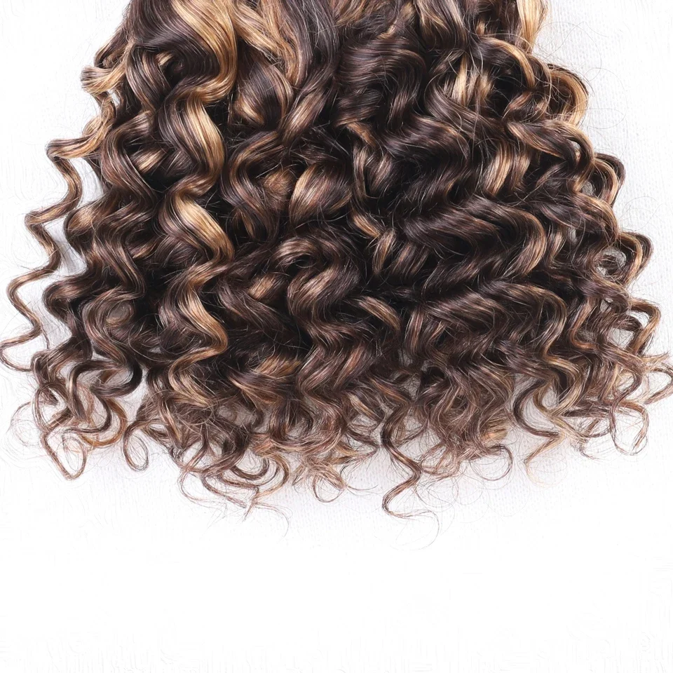 Jerry Curly Human Hair Bundles Brazilian Kinky Curl 3pcs P4/27 Highlight Human Hair Weave Bundles Remy Hair Extension
