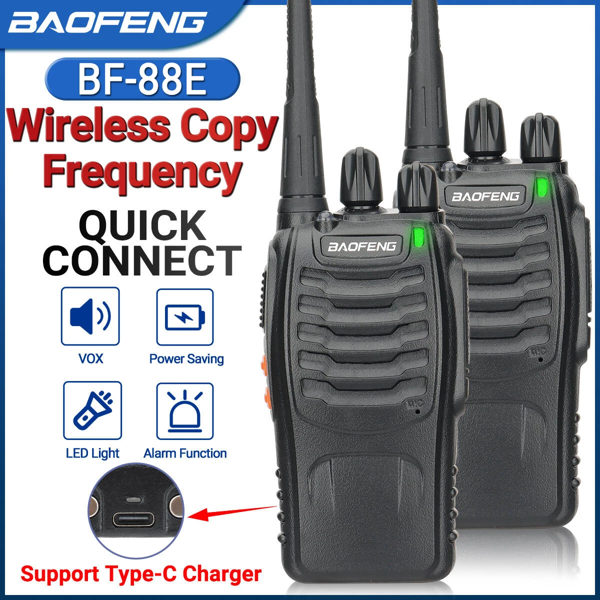 Baofeng BF-88E Walkie Talkie Frecuencia de copia inalámbrica de largo alcance UHF 400-470MHz Radio bidireccional portátil para caza