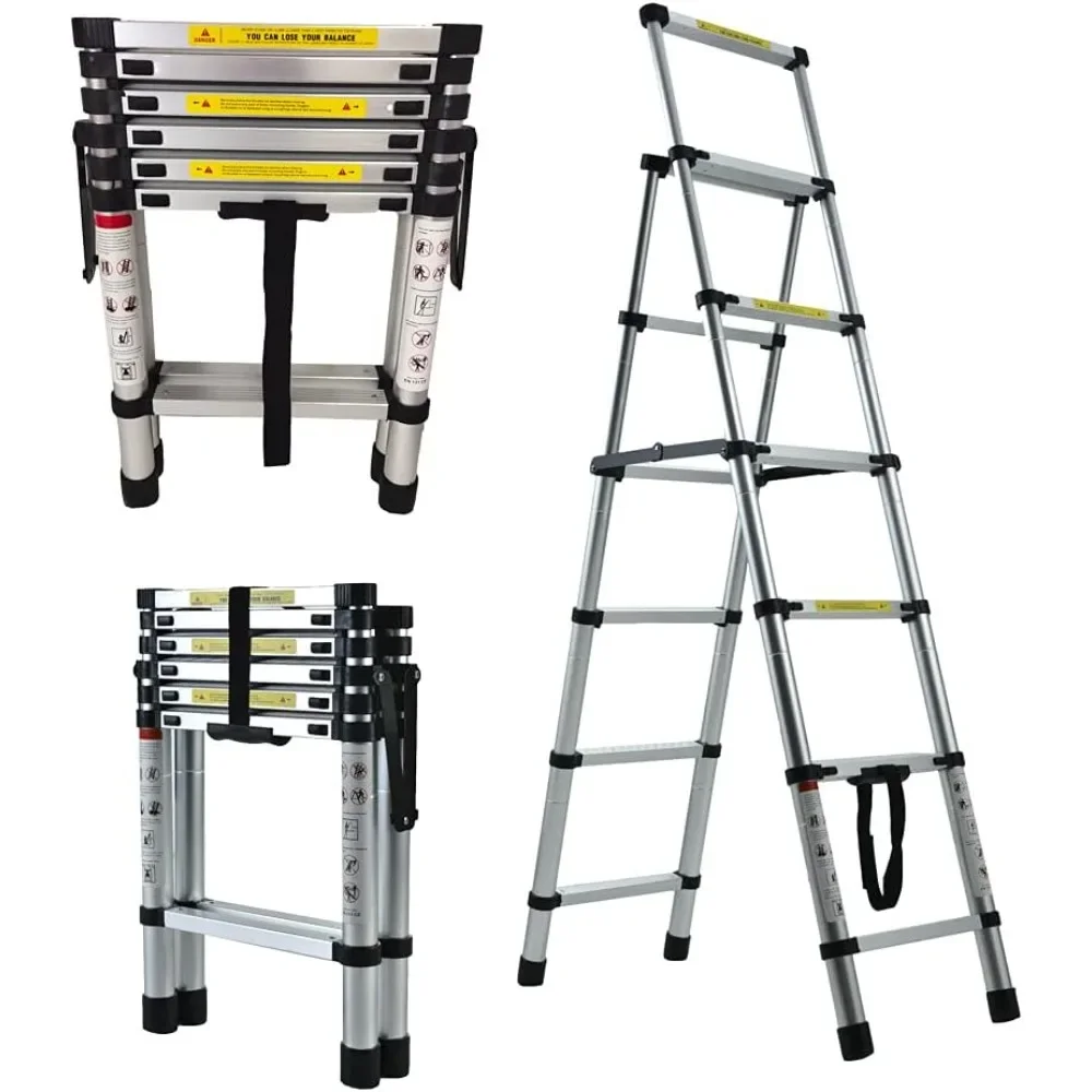 Telescoping Ladder Aluminum Extension Step Ladder, Folding Telescopic A Frame, 5+6 Steps with Anti-Slip for Home or Industrial