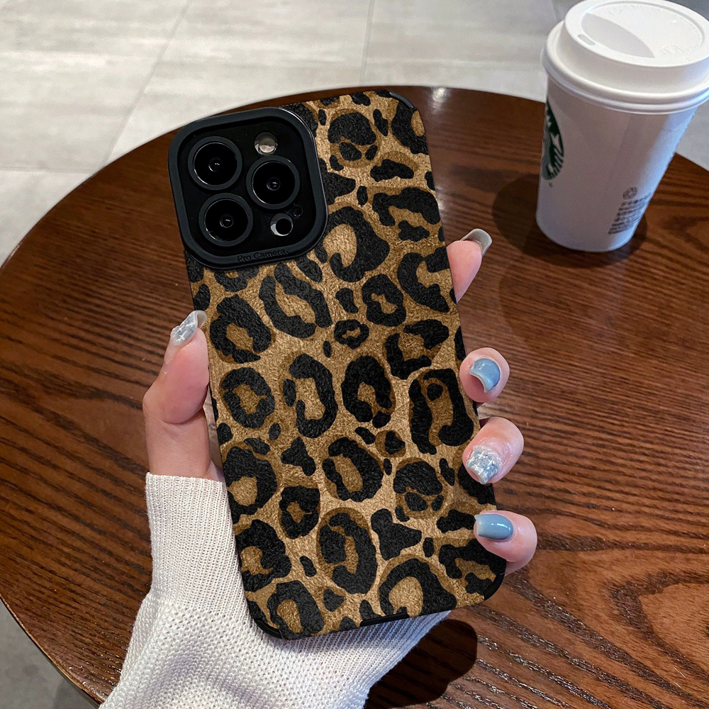 Funda de cuero de silicona de leopardo dorado a la moda para iPhone 15 14 Pro Max 11 13 12 Mini SE 7 8 16 Plus X XR XS funda suave a prueba de golpes