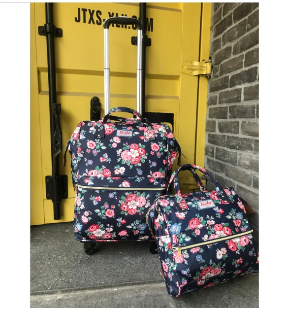 Frauen Tragen Auf hand gepäck Tasche Trolley Gepäck tasche sets roll gepäck tasche frauen reise Trolley Taschen räder rädern rucksack