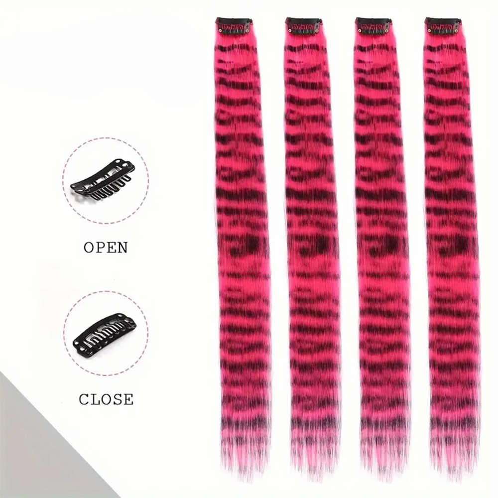 ヒョウ柄の滑らかな人工毛エクステンション,y2kウィッグ,ハロウィーンのかつら,カラフルなコスプレ,18インチ,2個