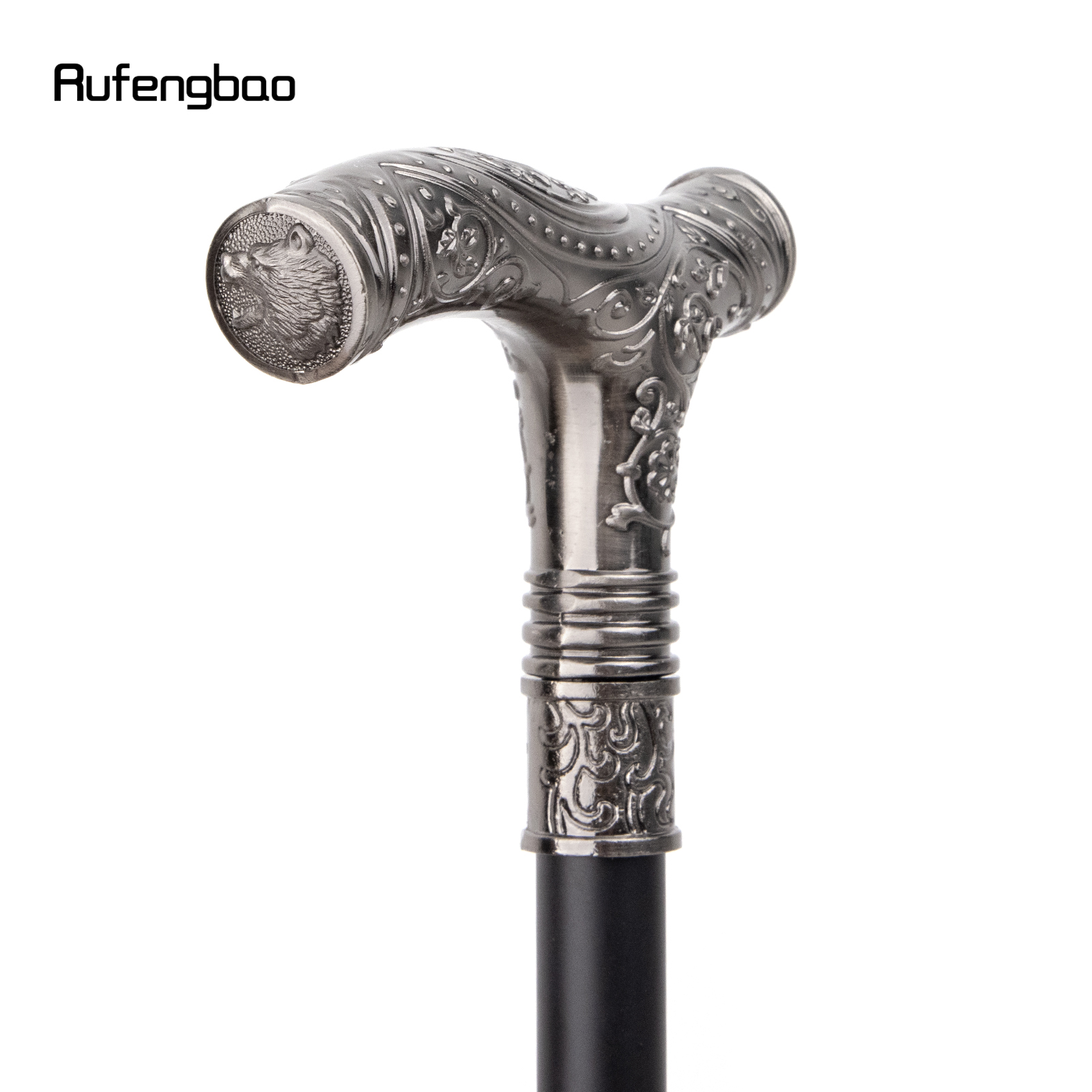 Silber brüllend Bärenkopf Blume Gehstock mit versteckter Platte Selbstverteidigung Mode Rohr platte Cosplay Crosier Stick 93cm
