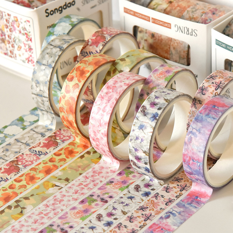 5 ชิ้นดอกไม้ Washi เทปอุปกรณ์ Scrapbooking Washitape ฤดูใบไม้ผลิสมุดบันทึกไดอารี่ตกแต่ง Cinta Adhesiva Decorativa Washi เทป