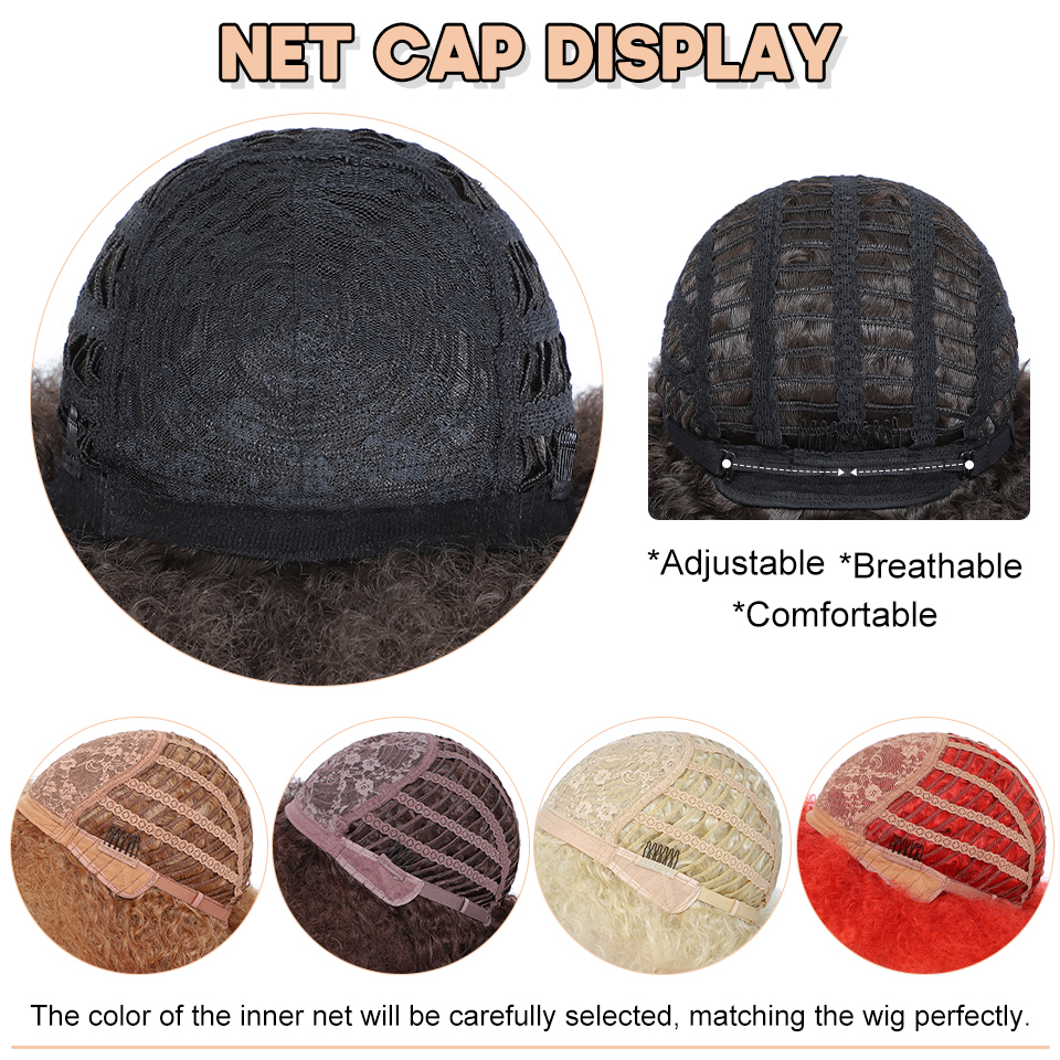 Afro Kinky Curlyวิกผมสั้นผมWigsสําหรับผู้หญิงสีดําสังเคราะห์Ombreคอสเพลย์สีน้ําตาลธรรมชาติสีดําสีชมพู