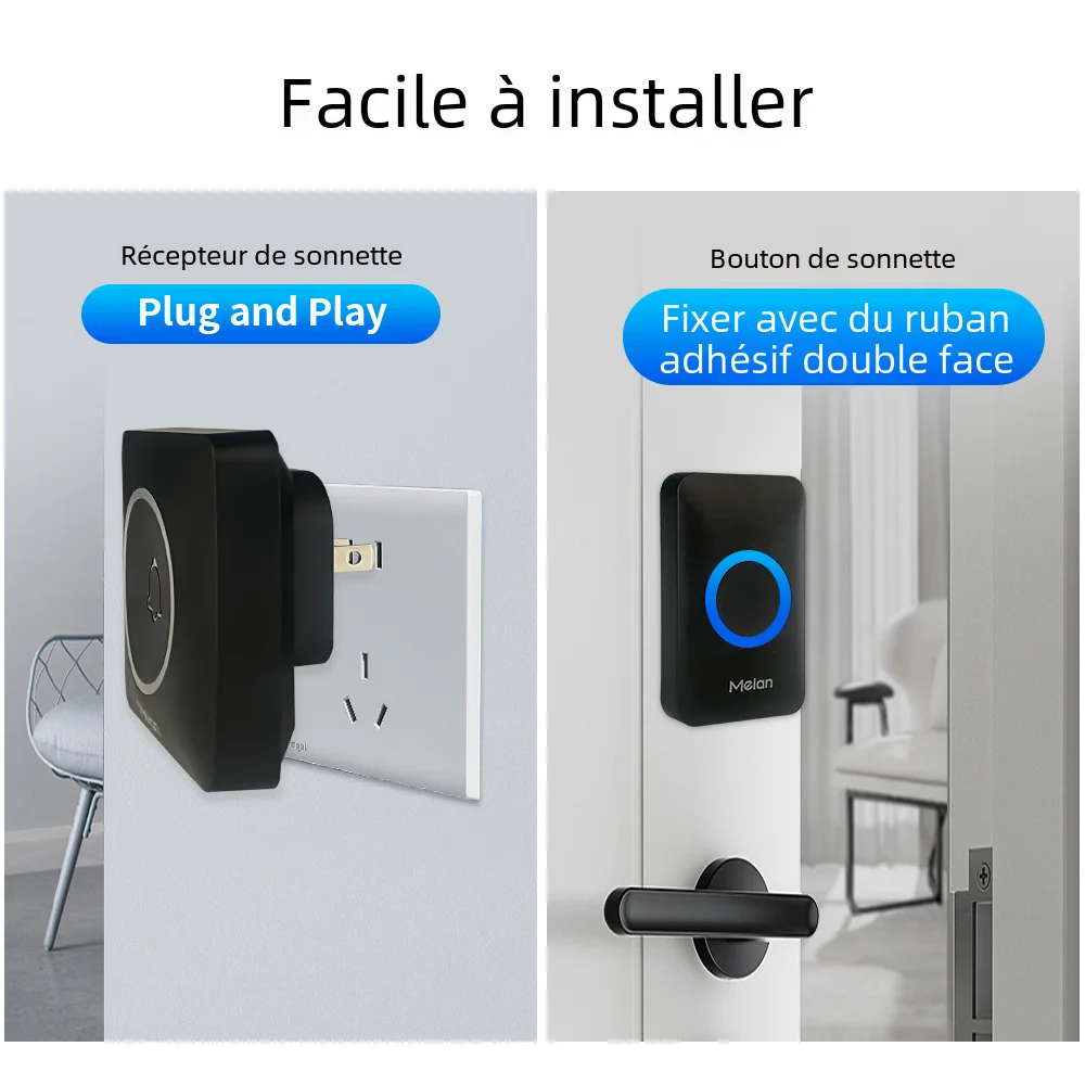 Meian-sonnette de maison intelligente, sonnette extérieure sans fil, sonnette de porte étanche IP65, 60 chansons, alarme de sécurité intelligente, carillon de sonnette de porte