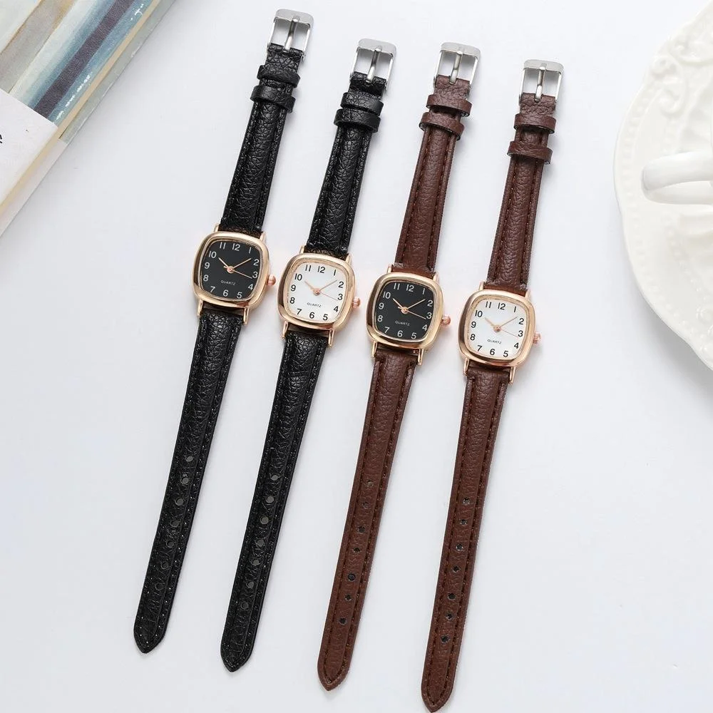 Kegllect Square Women Simple Small Dial นาฬิกานักเรียนเข็มขัดวินเทจนาฬิกาข้อมือควอตซ์