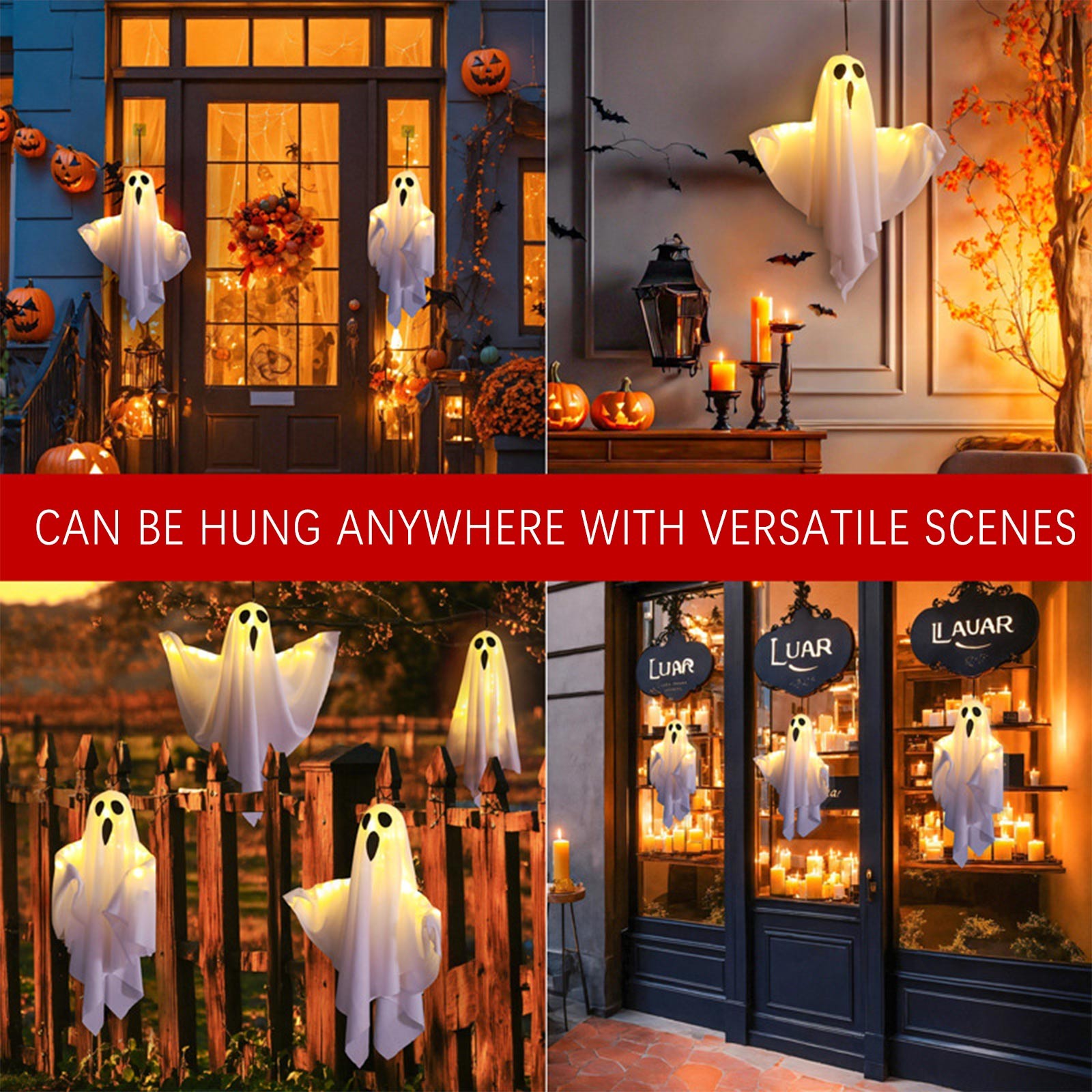 Halloween Ghost Hanging Decorations Halloween Hanging Light Up White Flying Ghosts Tree Window Wall Scary Ornament 50X40cm