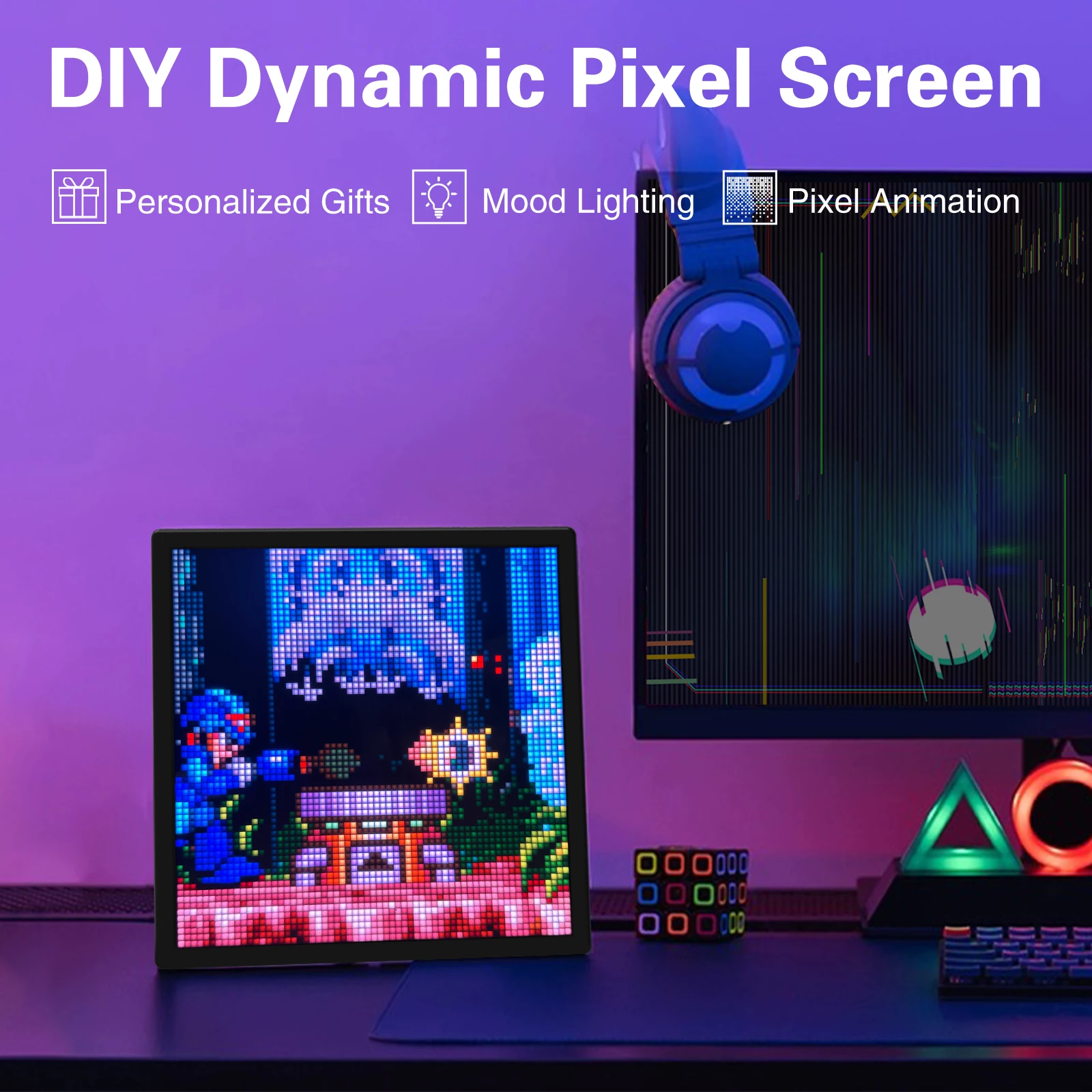 LED Pixel Art Display Screen 64x64 LED Digital Clock With Night Light APP Control Alarm Clock For Pixel Art in Home Decor