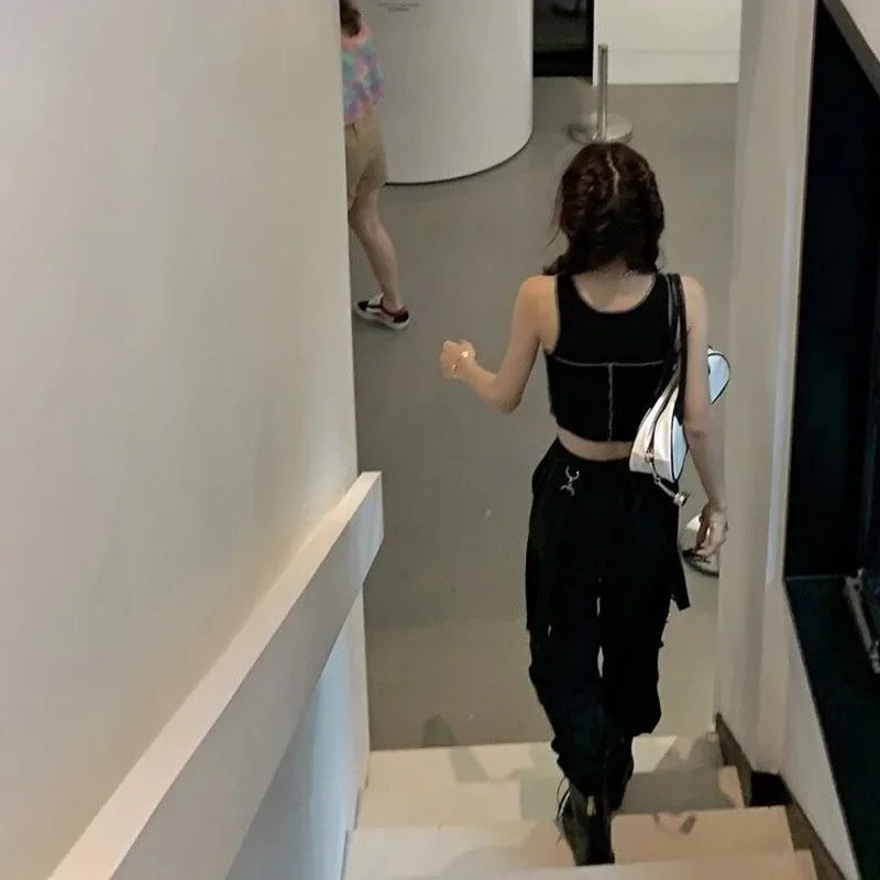 새로운 하라주쿠 고스 조깅 카고 바지 여성 streetwear 블랙 하이 웨이스트 솔리드 컬러 오버 사이즈 바지 캐주얼 바지 여성